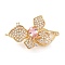 Flower Brass Micro Pave Cubic Zirconia Fold Over Clasps, Cadmium Free & Nickel Free & Lead Free, with Glass, Long-lasting Plated, Real 18K Gold Plated, 38mm, Hole: 1.4mm