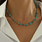 Vintage Brass Double Layered Necklace, Synthetic Turquoise Beads Necklace for Women Party Accessories, Golden, 16.54 inch(42cm)