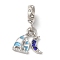 Rack Plating Alloy Rhinestone European Dangle Charms, Large Hole Sailboat & Moon Pendants with Enamel, Cadmium Free & Nickel Free & Lead Free, Platinum, Light Sky Blue, 25mm, Hole: 4mm