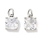 Brass Micro Pave Cubic Zirconia Charms, Cadmium Free & Nickel Free & Lead Free, with Jump Ring, Suqare, Platinum, Clear, 9.5x7x3.5mm, Hole: 2.5mm