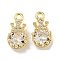 Brass Micro Pave Cubic Zirconia Charms, Long-Lasting Plated, Lead Free & Cadmium Free, Flat Round, Real 14K Gold Plated, 13x7x5mm, Hole: 1.6mm