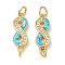 Rack Plating Brass Micro Pave Clear Cubic Zirconia Connector Charms, Infinity Links with Synthetic Opal, Real 18K Gold Plated, Cadmium Free & Lead Free, Long-Lasting Plated, Deep Sky Blue, 18x7x2.5mm, Hole: 3mm