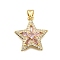 Brass Micro Pave Cubic Zirconia Pendants, Star, Rack Plating, Long-Lasting Plated, Lead Free & Cadmium Free, Real 18K Gold Plated, Pink, 20x18.5x5mm, Hole: 5x3mm