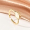 Eye Brass Micro Pave Clear Cubic Zirconia Open Cuff Rings for Women, Cadmium Free & Lead Free, with Synthetic Opal, Real 18K Gold Plated, White, 9mm, Inner Diameter: Adjustable