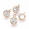 Cubic Zirconia Charms, with Brass Findings, Cadmium Free & Nickel Free & Lead Free, Diamond, Light Gold, 12x9x4.5mm, Hole: 1mm