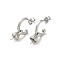 Brass Stud Earring Findings, with 925 Sterling Silver Pins, for Half Drilled Beads, Cadmium Free & Nickel Free & Lead Free, Real Platinum Plated, 24x7mm, Pin: 12x0.8mm and 1mm(for Half Drilled Beads)