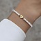 Alloy Plastic Pearl Round Beaded Stretch Bracelets, Heart with Letter, Golden, Letter A, 7-1/8 inch(18cm)