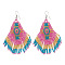 Handmade Chinese Style Glass Seed Beads Hexagon Pattern Tassel Dangle Earrings, Platinum, Pink, 80x45mm