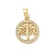 Brass Micro Pave Cubic Zirconia Pendants, Cadmium Free & Lead Free, Tree of Life, Real 16K Gold Plated, 19.5x16.5x2.5mm, Hole: 6x2.5mm