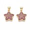 Brass Micro Pave Cubic Zirconia Pendants, Star, Real 16K Gold Plated, Medium Violet Red, 17x15x3mm, Hole: 3~3.5x4~4.5mm