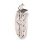 Natural Rose Quartz Pendants, Oval Charm, with Stainless Steel Color Tone Sun & Butterfly 304 Stainless Steel Findings, 39x17x7.5mm, Hole: 2.6mm