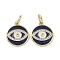 Real 18K Gold Plated Brass Micro Pave Cubic Zirconia Pendants, Cadmium Free & Nickel Free & Lead Free, with Enamel and Jump Ring, Evil Eye Charms, Eye, 15x13x2mm, Hole: 4mm