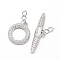 Brass Micro Pave Cubic Zirconia Ring Toggle Clasps, Cadmium Free & Nickel Free & Lead Free, Real Platinum Plated, toggle: 16x14x2mm, Hole: 3x2mm, Bar: 6x26x4mm, Hole: 3x2mm.