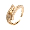 Brass Micro Pave Cubic Zirconia Open Cuff Rings, Zipper, Clear, Inner Diameter: 18mm
