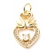Brass Micro Pave Clear Cubic Zirconia Pendants, Cadmium Free & Lead Free, Heart with Double Swans, Real 18K Gold Plated, 24x12.5x3.5mm, Hole: 3.5mm