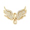 Brass Micro Pave Cubic Zirconia Pendants, Cadmium Free & Lead Free, Wing Charms, Real 18K Gold Plated, 25.5x20x3mm, Hole: 1.4mm