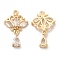 Brass with Glass Rhinestone Pendants, Flower with Teardrop Charms, Real 18K Gold Plated, 21x14x4mm, Hole: 1.2mm