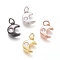 Brass Micro Pave Cubic Zirconia Pendants, with Jump Ring, Long-Lasting Plated, Moon, Clear, Mixed Color, 9.5x7x2mm, Hole: 2.5mm