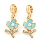 Rack Plating Alloy Enamel Flower European Dangle Charms, Large Hole Pendants, with Crystal Rhinestone, Golden, Cadmium Free & Nickel Free & Lead Free, Light Sky Blue, 29.5mm, Hole: 4.8mm, Flower: 19x11x4mm