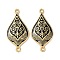 Rack Plating Brass Connector Charms, with Enamel, Long-Lasting Plated, Lead Free & Cadmium Free, Real 18K Gold Plated, Teardrop Links, Black, 33x16x3mm, Hole: 1.8mm