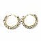 Natural Dalmatian Jasper Beaded Hoop Earrings for Women, Real 18K Gold Plated Wire Wrap Big Circle Hoop Earrings, 47~49x51~52x6~6.6mm, Pin: 1.4x0.4mm