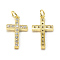 DIY Brass Micro Pave Cubic Zirconia Charms, Cross, Golden, 16x9x2mm, Hole: 2.5mm