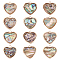 12Pcs Brass Pave Paua Shell Heart Charms, Light Gold, 14x14.5x3mm, Hole: 1.5mm