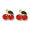Fruit Alloy Enamel Charms, Cherry, Light Gold, Red, 15x15x1.5mm, Hole: 1.5mm
