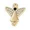 Brass Clear & Black Cubic Zirconia Connector Charms, Cadmium Free & Nickel Free & Lead Free, Angel Links, Real 18K Gold Plated, 14.5x12.5x2mm, Hole: 1.4mm