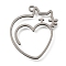304 Stainless Steel Pendants, Laser Cut, Heart with Cat Charm, Stainless Steel Color, 27x23.5x1mm, Hole: 1.6mm