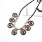 Ethnic Style Alloy Pave Dyed Synthetic Turquoise Pendant Bib Necklaces, Antique Silver, Flat Round, 17.72 inch(45cm)