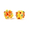 Handmade Two-Tone Lampwork Beads, Round with Flower Pattern, Dark Orange, 12~14x11~13mm, Hole: 1.4~1.5mm