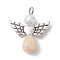 Resin Imitation Pearl Pendants, Rose Angel Charms with Antique Silver Plated Alloy Heart Wings, Beige, 23.5~24x21.5x7mm, Hole: 1.8~2.2mm