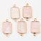 Natural  Rose Quartz Links, with Light Gold Plated Edge Brass Loops, Rectangle, 28.5x15x3.5mm, Hole: 2mm