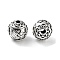 Brass Beads, Rondelle with Flower, Cadmium Free & Nickel Free & Lead Free, Antique Silver, 9.5x10x7.5mm, Hole: 2.5mm