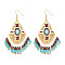 Handmade Chinese Style Glass Seed Beads Hexagon Pattern Tassel Dangle Earrings, Platinum, Creamy White, 80x45mm