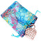 Rectangle Printed Organza Drawstring Bags, Colorful Coral Pattern, Cyan, 12x9cm