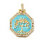 Rack Plating Brass Micro Pave Cubic Zirconia Pendants, Long-Lasting Plated, Lead Free & Cadmium Free, Real 18K Gold Plated, Polygon with Tree Charms, with Jump Ring, Turquoise, 30x25x3mm, Hole: 5x2mm