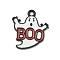 Halloween Theme Alloy Enamel Pendants, Black, Ghost with Word Boo Charm, White, 20.5x18x1mm, Hole: 1.8mm