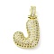 Brass Micro Pave Clear Cubic Zirconia Pendants, Cadmium Free & Nickel Free & Lead Free, Real 18K Gold Plated, Letter J, 30mm, Hole: 4.8x3.5mm, Pendant: 24x17.5x5.5mm