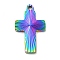 Ion Plating(IP) 304 Stainless Steel Pendants, Cross Charm, Rainbow Color, 22x13x1.9mm, Hole: 1.6mm