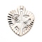 Rack Plating Brass Pendants, Long-Lasting Plated, Heart Charm, Platinum, 12x10x0.3mm, Hole: 1.2mm
