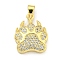 Brass Micro Pave Clear Cubic Zirconia Pendants, Cadmium Free & Nickel Free & Lead Free, Bear Paw Shape, Real 18K Gold Plated, 20x16x3.5mm, Hole: 4.5x3mm