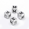 Plated Acrylic Beads, Horizontal Hole, Cube with Letter, Antique Silver, Letter.M, 6mm, Hole: 3mm, about 3000pcs/500g