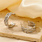 Shiny and Elegant French Style, Bamboo Brass Clear Cubic Zirconia Stud Earrings for Fashionable Women, Silver, 20x7mm