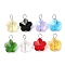 Transparent Glass Pendants, Flower, with Stainless Steel Color 304 Stainless Steel Loop, Faceted, Mixed Color, 18x13.5x8.5mm, Hole: 2.5mm