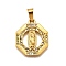 304 Stainless Steel Pendants, with Rhinestone, Religious Theme, PVD Vacuum Plating, Lady of Guadalupe Charm, Golden, Polygon, 23x20x2.5mm, Hole: 3x6.5mm