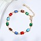 Brass Glass Link Chain Bracelets for Women, Rectangle, 7-1/8 inch(18cm)