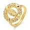 Flat Round with Saint & Heart Rack Plating Brass Micro Pave Cubic Zirconia Adjustable Rings, Lead Free & Cadmium Free, Real 18K Gold Plated, Inner Diameter: 16mm