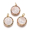 Brass Pendants, with Micro Pave Cubic Zirconia, Shell and Jump Rings, Flat Round with Saint Benedict, Colorful, Golden, 18x15x3mm, Hole: 3mm